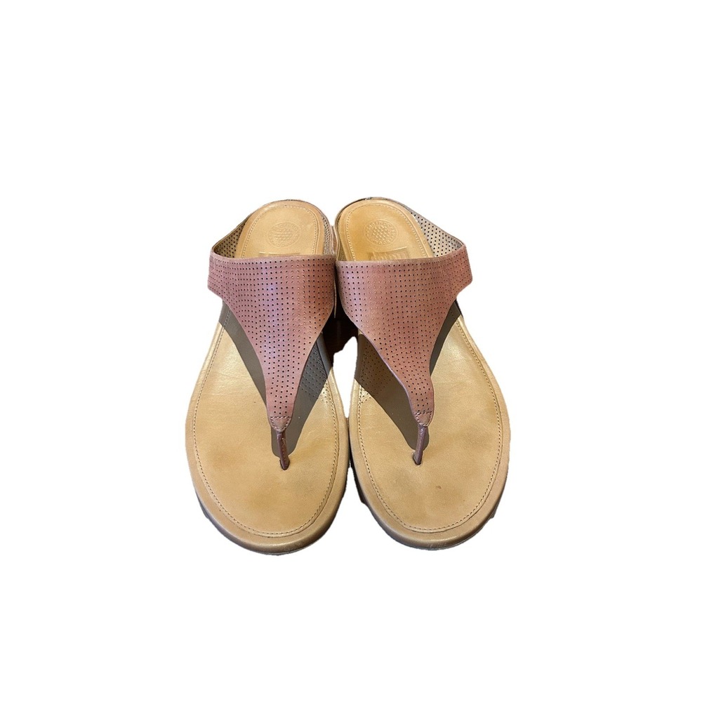 Fitflop Banda Tan Brown Leather Comfortable Toe Thong Sandals Wedge Heel US 9 - Picture 2 of 5